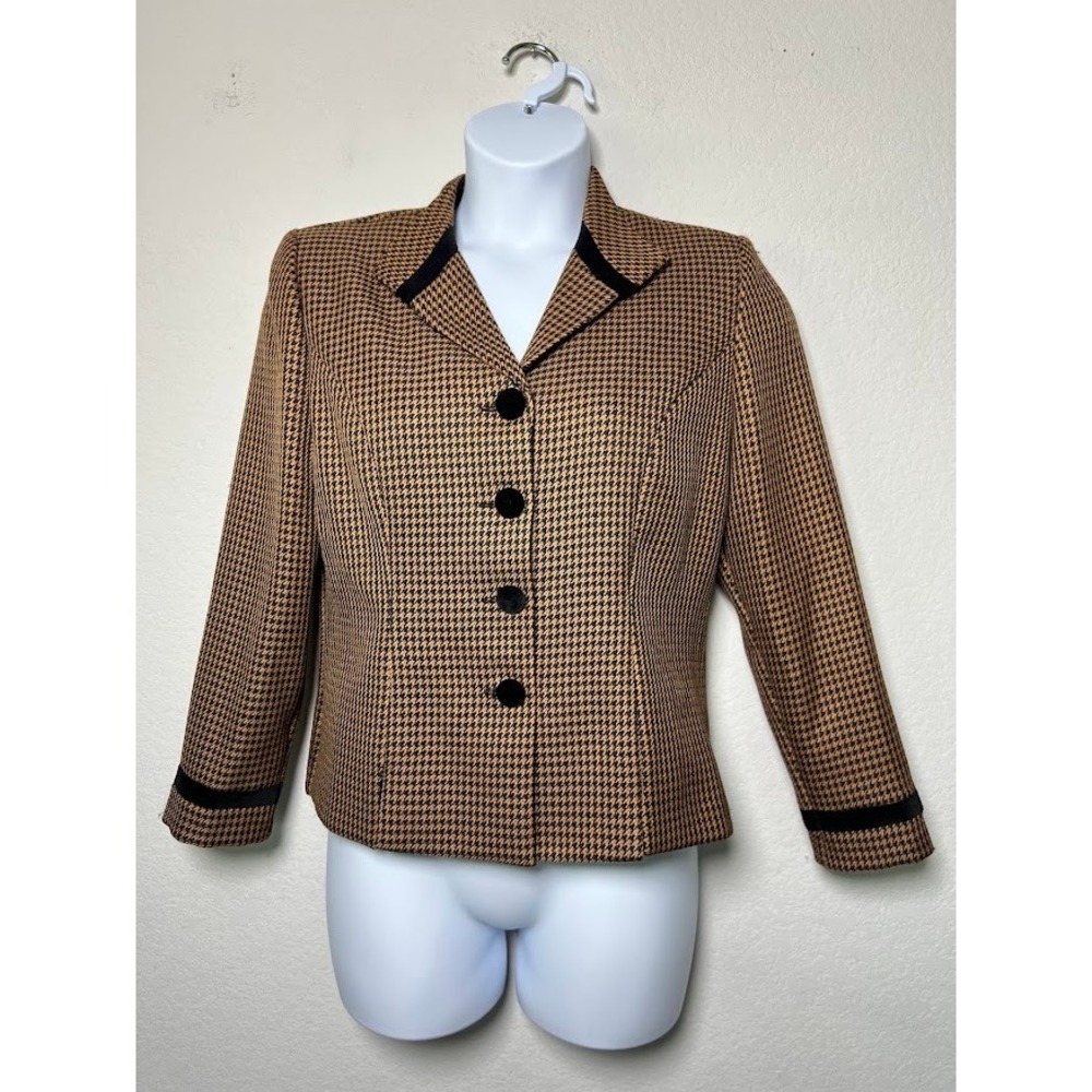 Miss Dorby Blazer 10 Houndstooth Velvet Trim Dark Academia‎ Preppy Women